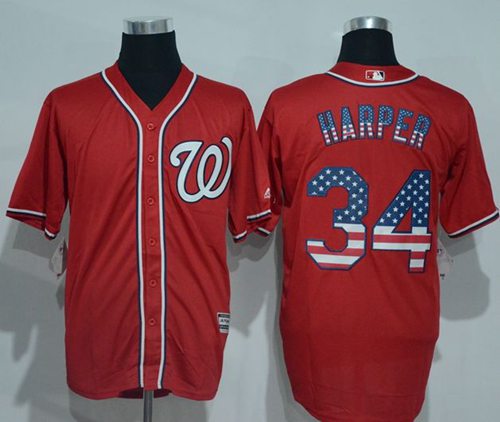 Nationals #34 Bryce Harper Red USA Flag Fashion Stitched MLB Jersey - Click Image to Close